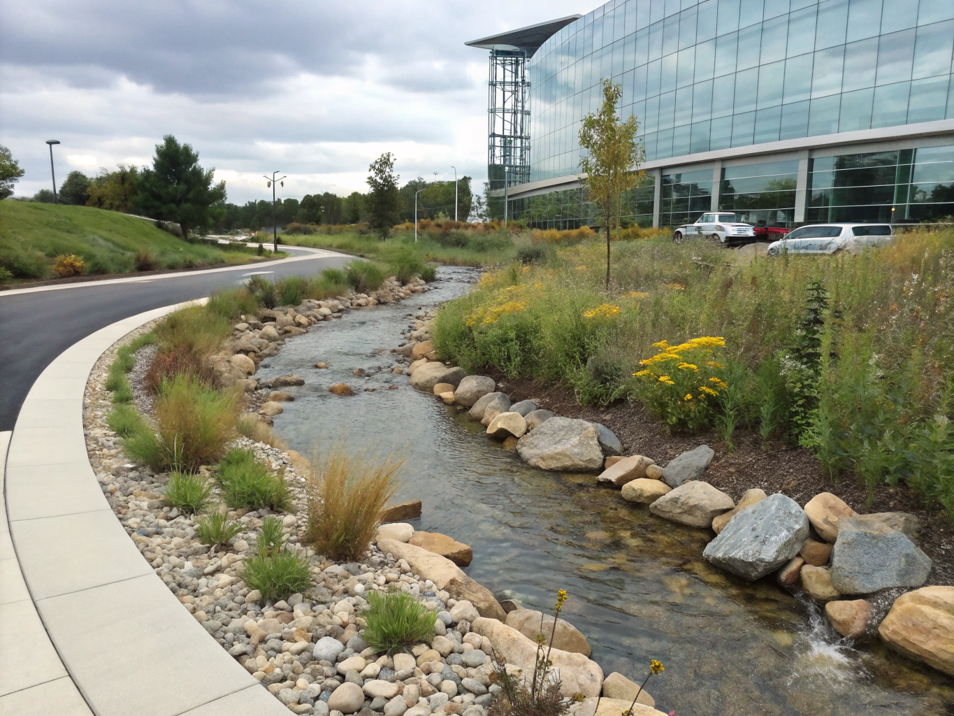 Commercial corporate campus greenway