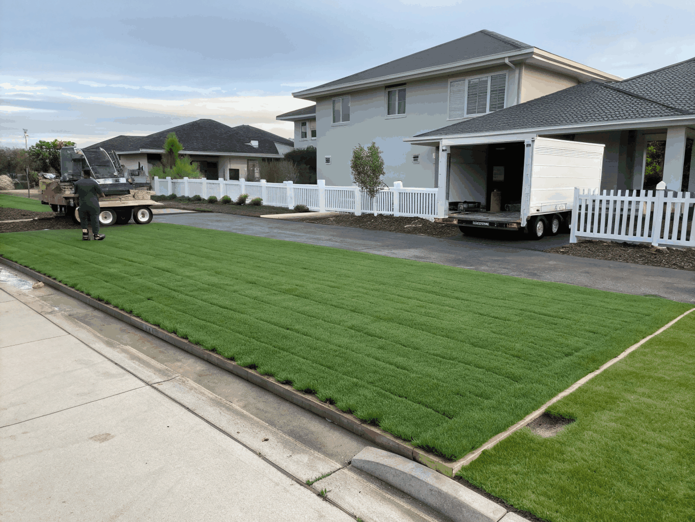 Residential front yard sod and irrigation setup