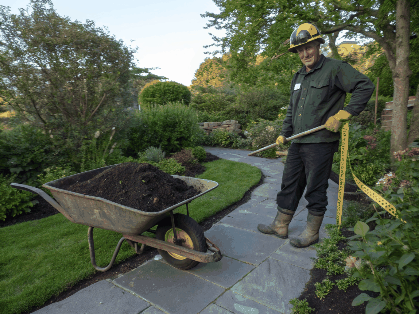 David Lee, commercial accounts manager reviewing landscape project blueprints on property