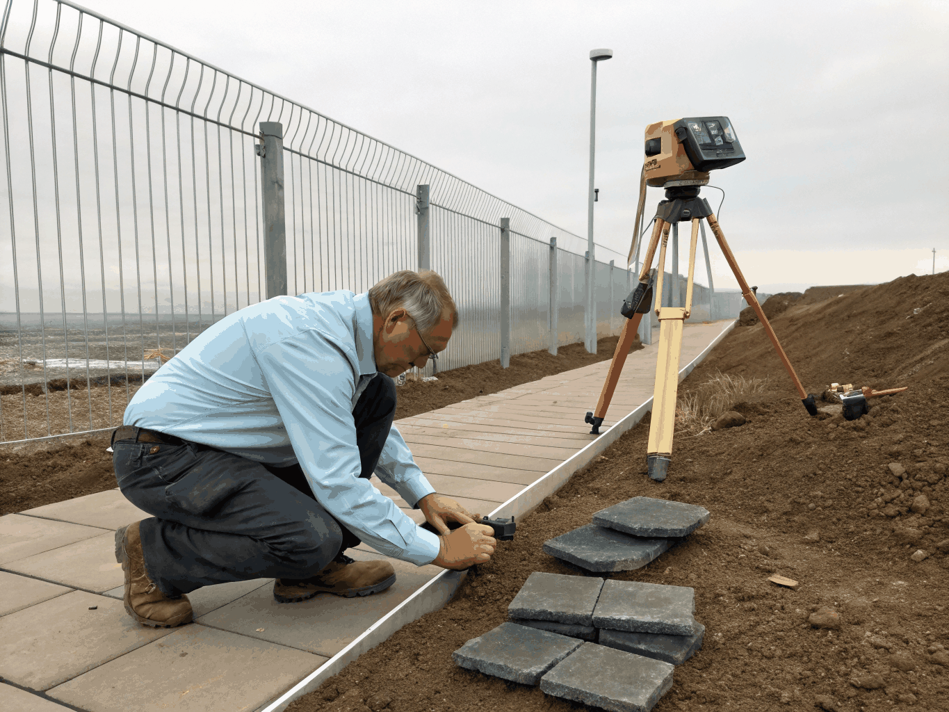 John Smith, lead landscape designer and stonemason working outdoors on site